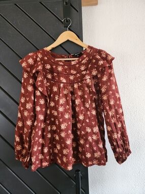 Madewell Rust Floral Ruffle Yoke Blouse | Women's Small